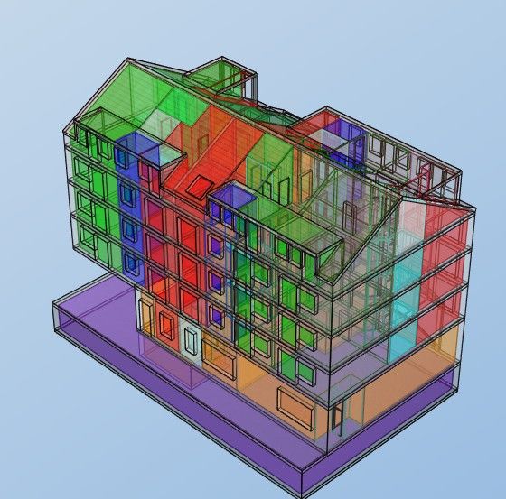 Transparente 3D-Ansicht eines Gebäudes mit allen Räumen